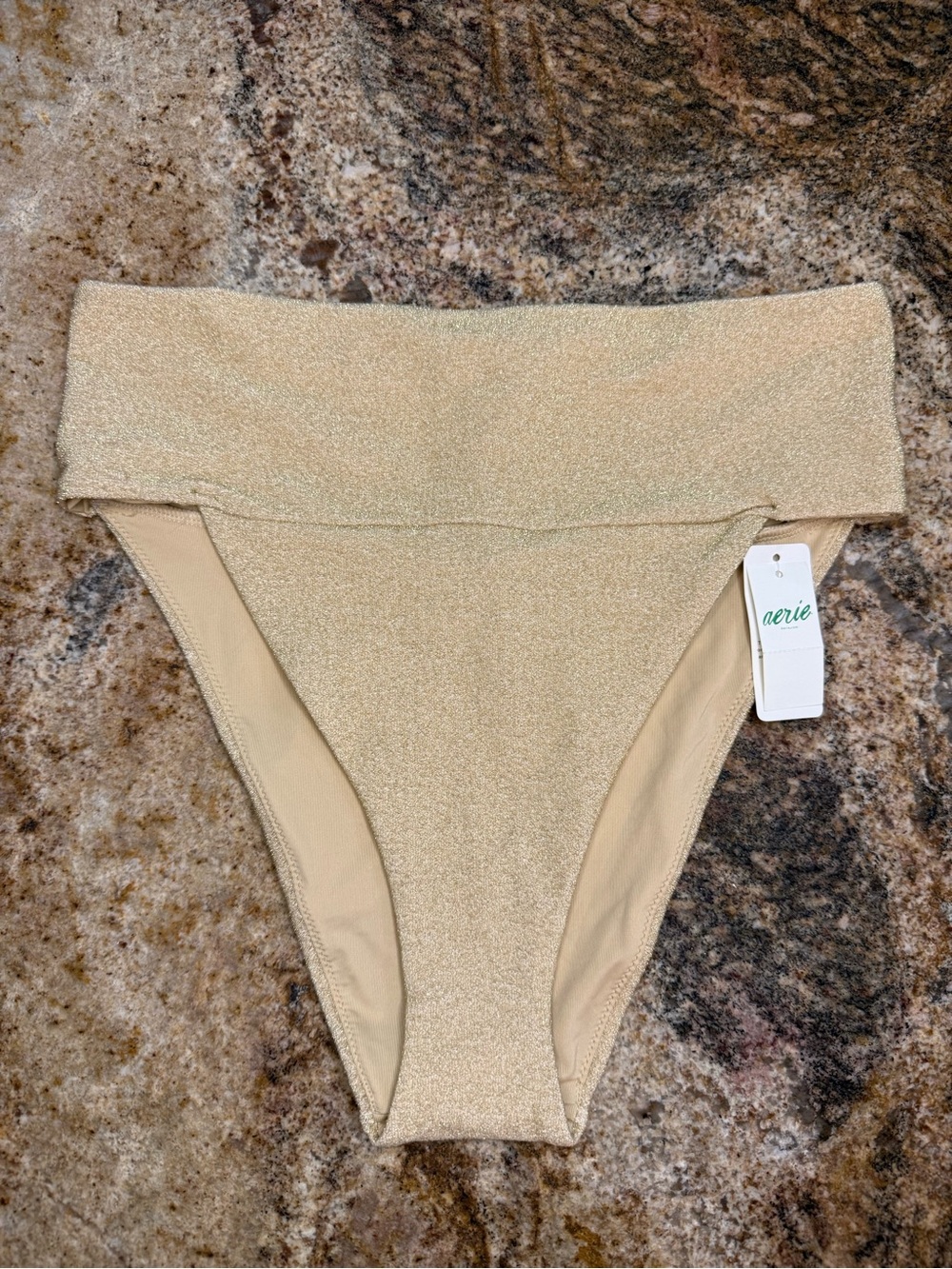 aerie Shimmery Gold High-Waist Bikini Bottom